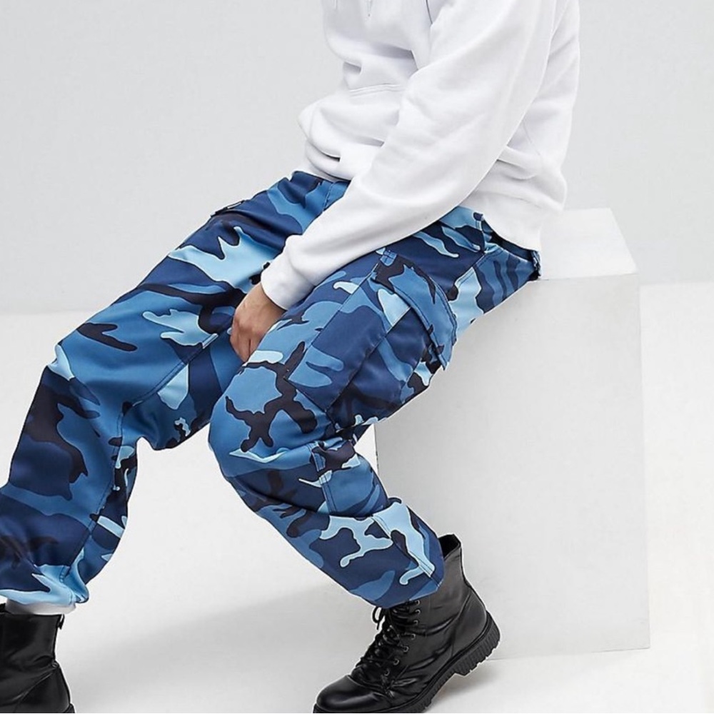 Blue camo cargo pants